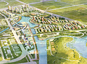 SWA Group designed a master plan that uses canals and waterways for easy transportation.